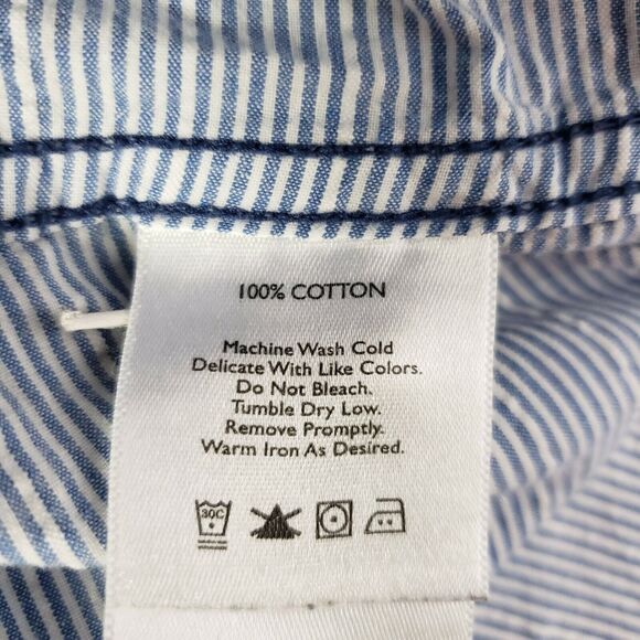 Eddie Bauer Mens Shirt Large Button Classic Fit Striped Blue Pocket Short Sleeve - Picture 8 of 9